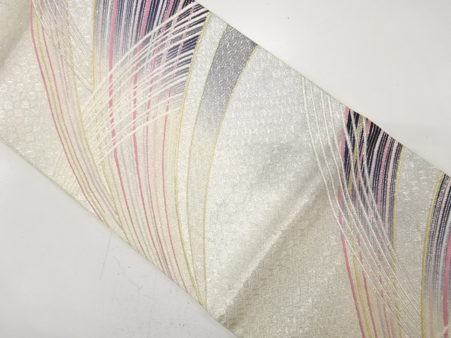 JAPANESE KIMONO / ANTIQUE FUKURO OBI / SILK / WOVEN LINE DRAWING